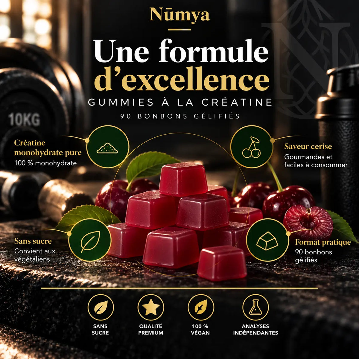 Gummies créatine cerise - 90 gummies vegan Nūmya