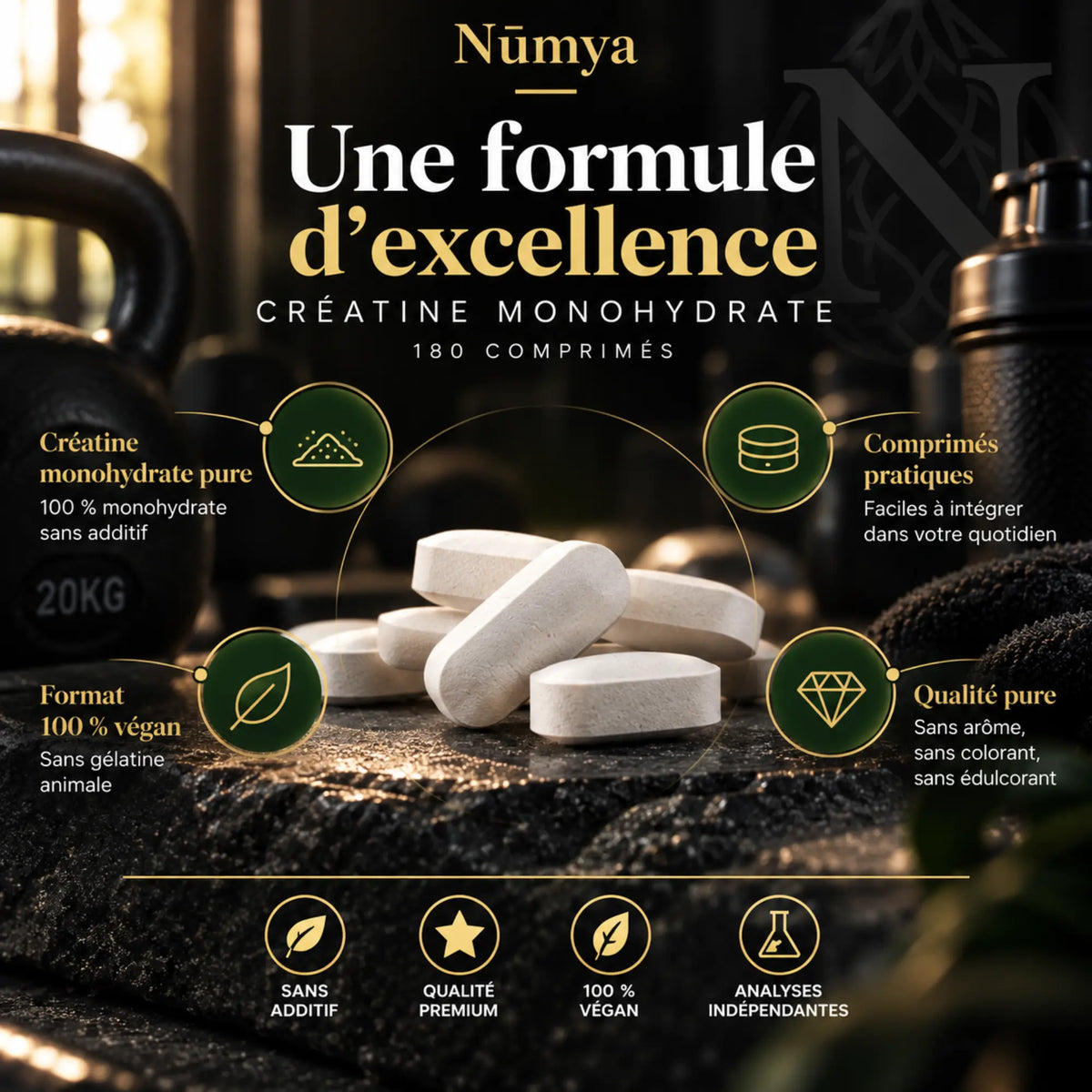 Créatine monohydrate comprimés - 180 comprimés vegan Nūmya