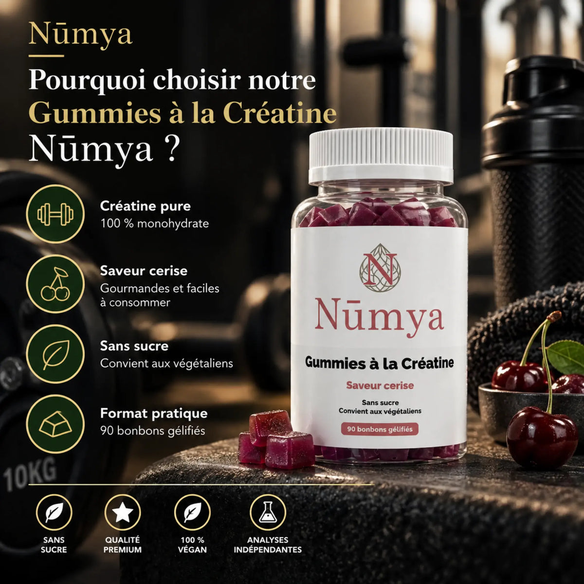 Gummies créatine cerise - 90 gummies vegan Nūmya