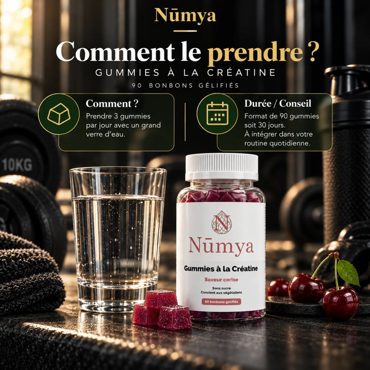 Gummies créatine cerise - 90 gummies vegan Nūmya