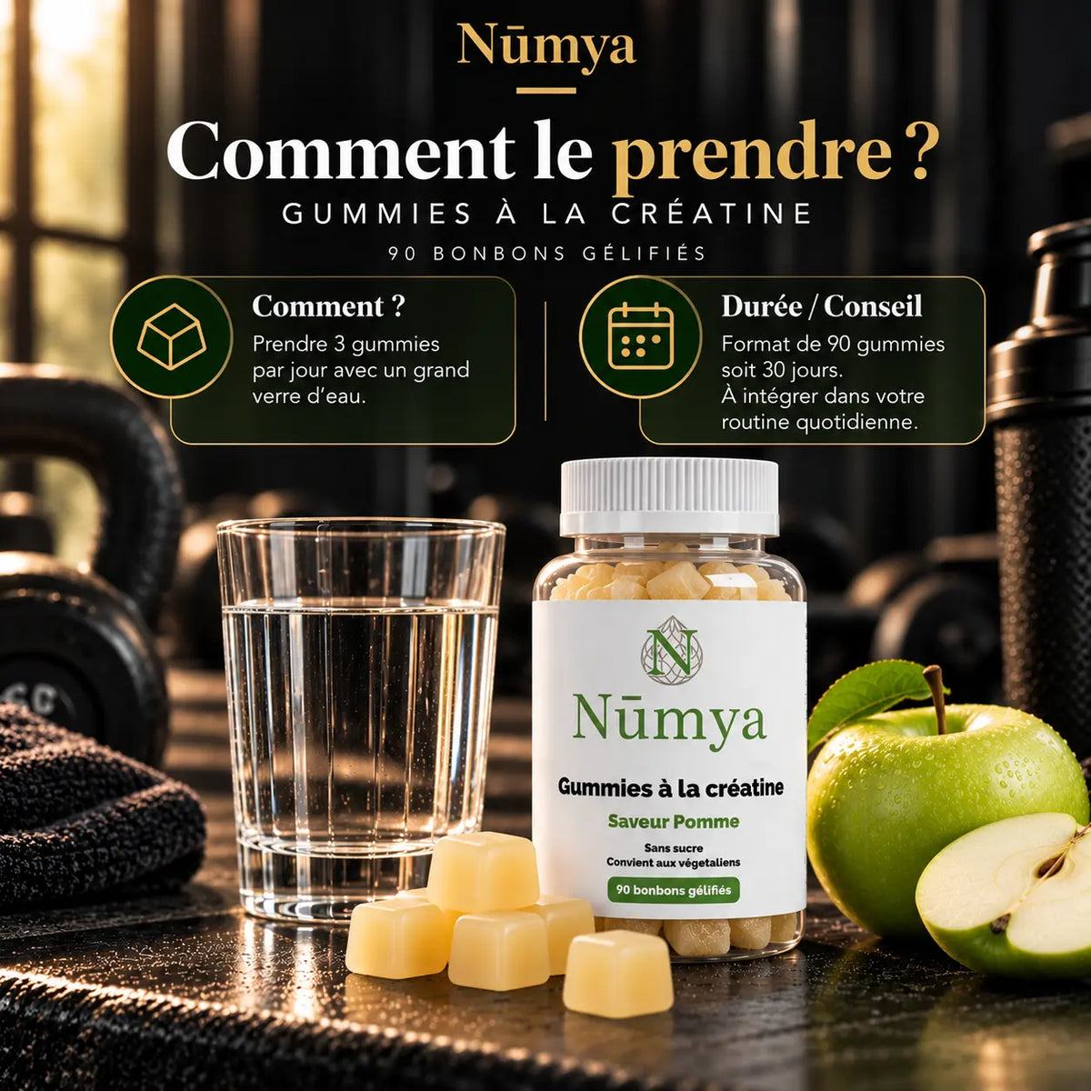Gummies Créatine Pomme - 90 Gommes Vegan Nūmya