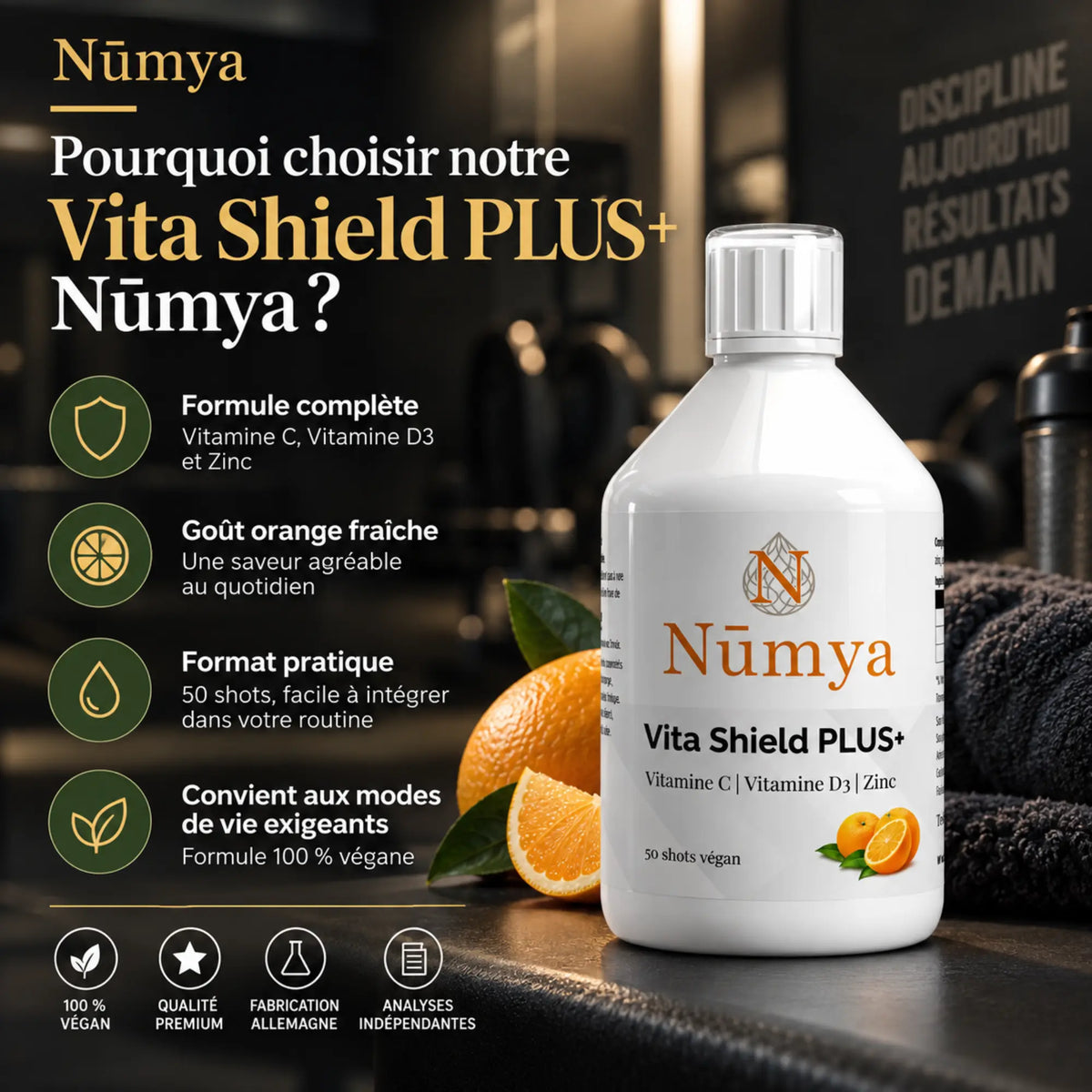 Vita Shield PLUS+ - 50 Shots Vegan Orange - 500 ml Nūmya