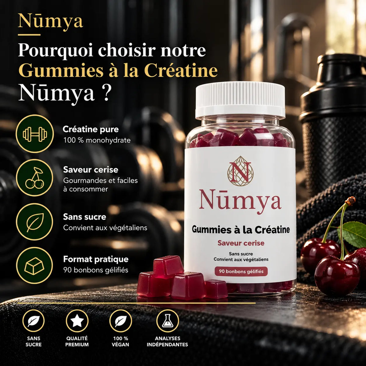 Gummies créatine cerise - 90 gummies vegan Nūmya