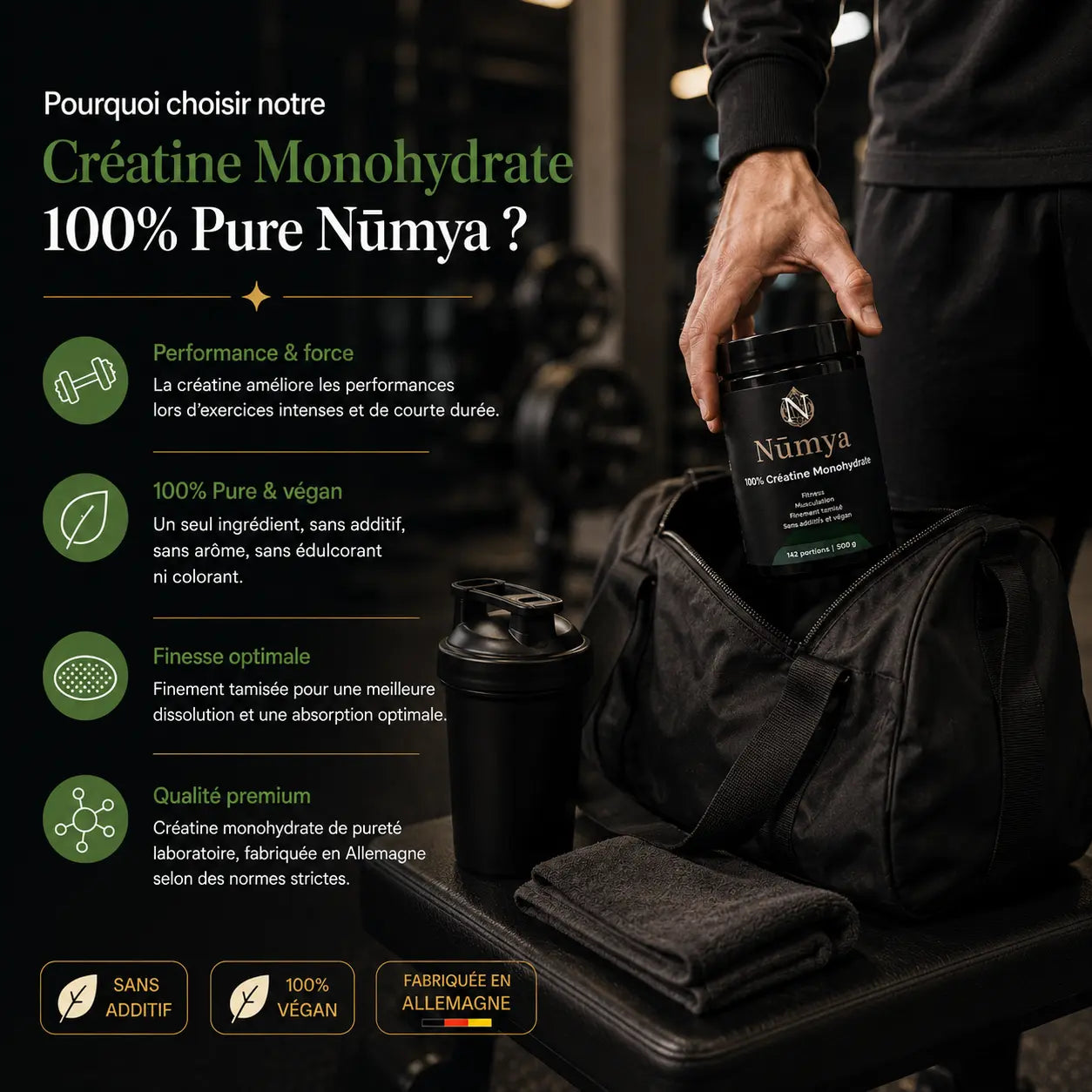 Créatine Monohydrate 100% Pure - 500 g Vegan Nūmya