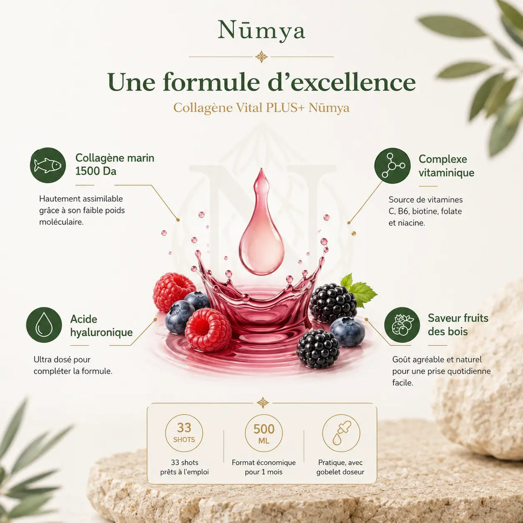 Collagène Vital PLUS+ - 33 Shots - Fruits des Bois - 500 ml Nūmya