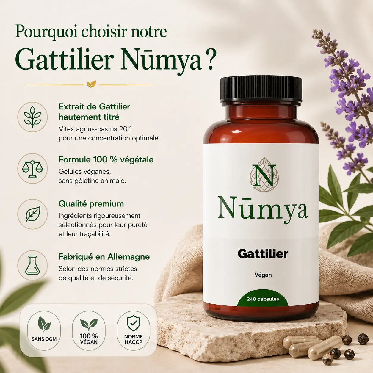 Gattilier - 240 Gélules Véganes Nūmya