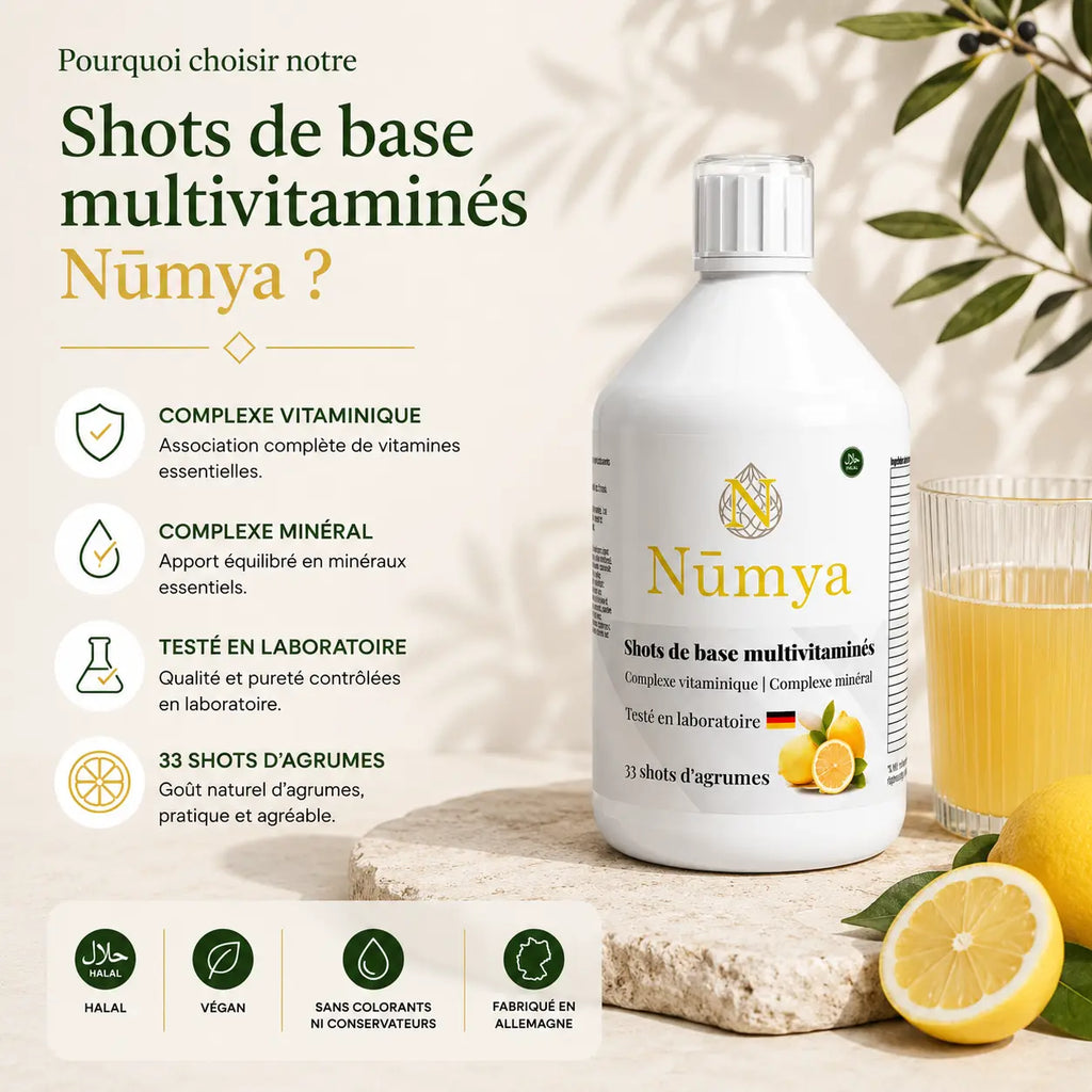 Multivitamines Basic Shots Plus+ - 500 ml - Certifié halal Nūmya