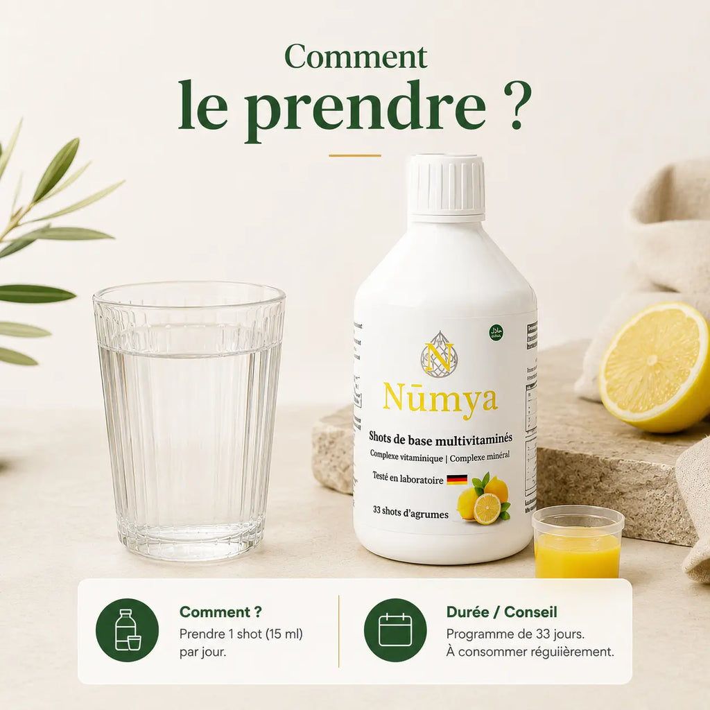 Multivitamines Basic Shots Plus+ - 500 ml - Certifié halal Nūmya