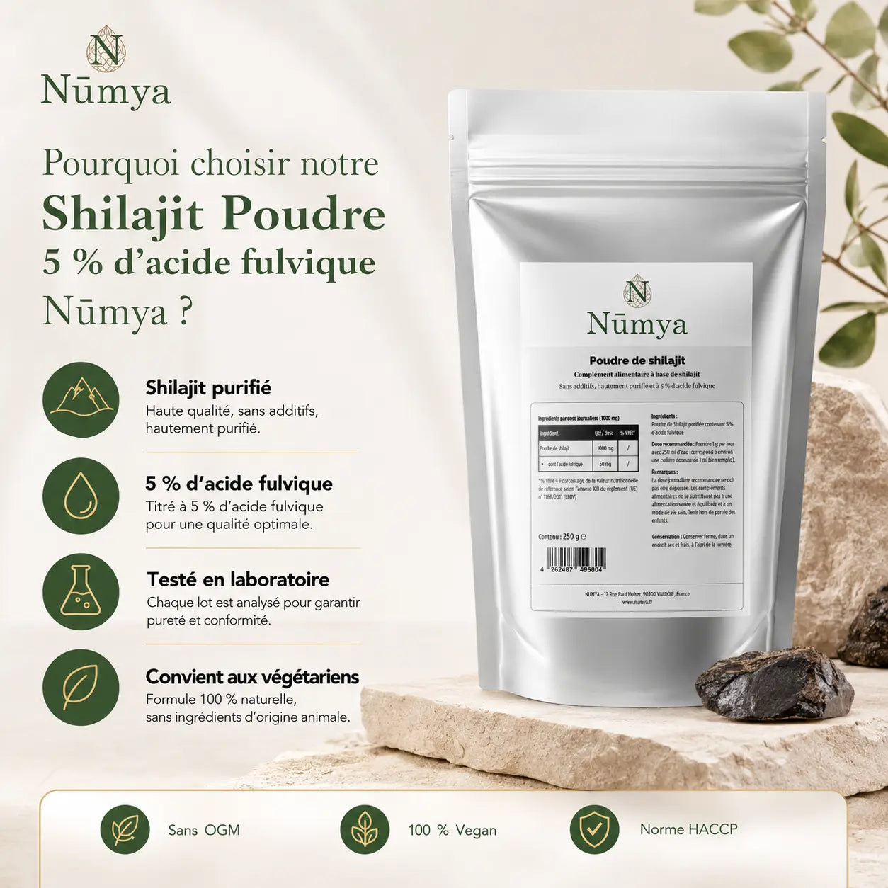 Shilajit Poudre - 5% Acide Fulvique - 250g Nūmya