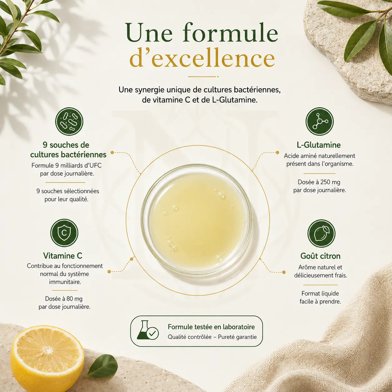 Vita Balance PLUS+ Cultures Bactériennes - 33 Shots vegan Citron - 500 ml Nūmya