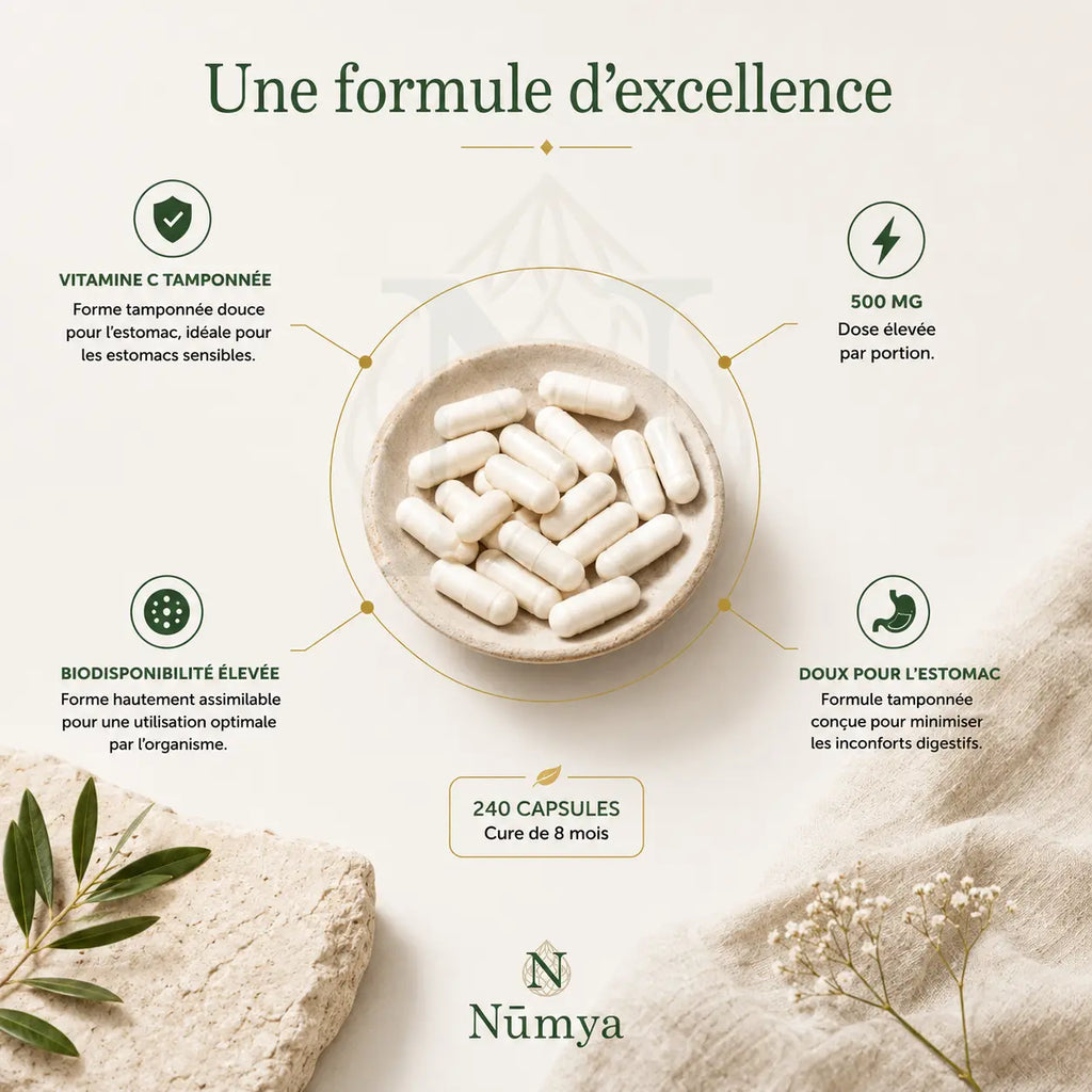Vitamine C tamponnée 500 mg + Magnésium - 240 gélules Nūmya