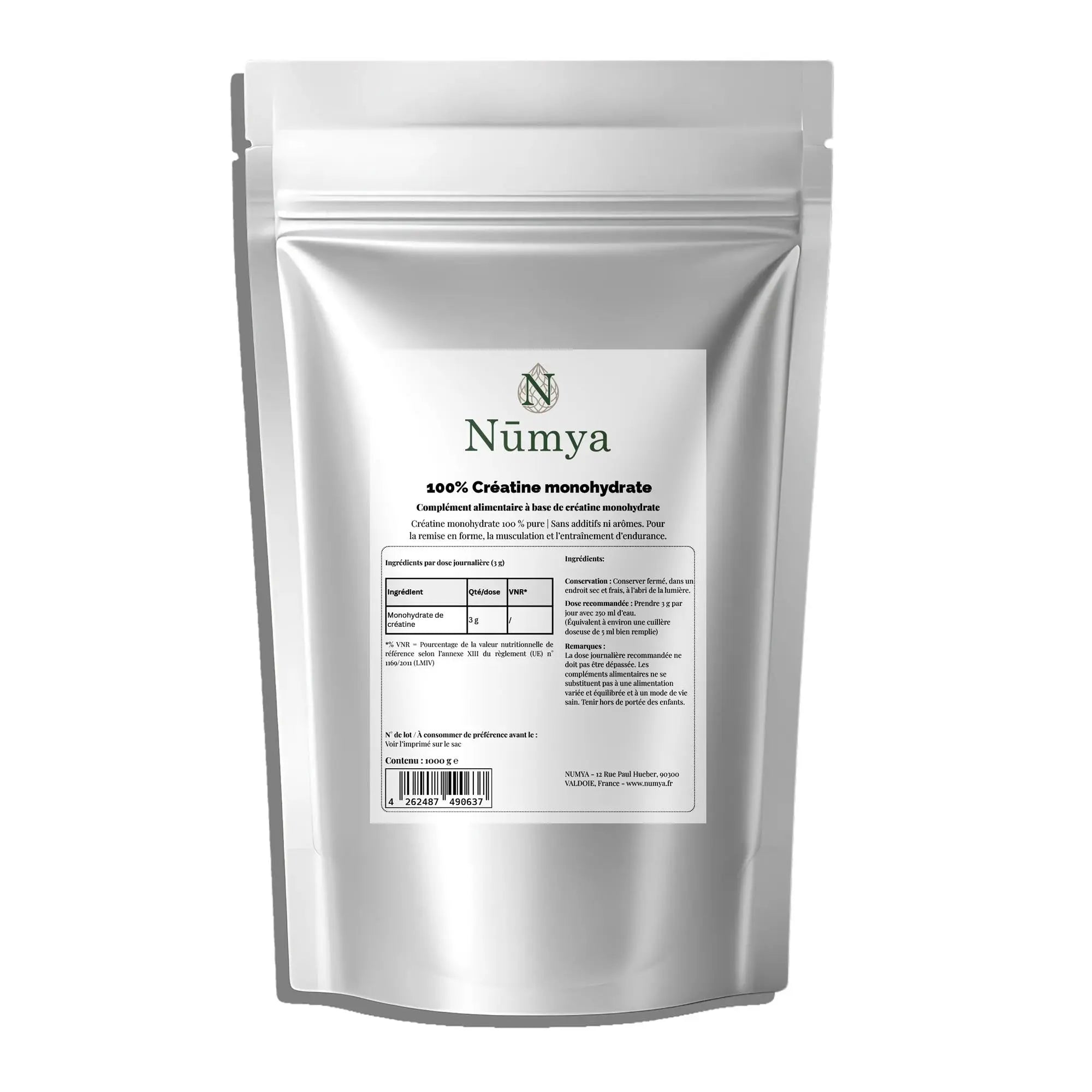 Créatine Monohydrate Micronisée - 1 kg 100% Pure Vegan Nūmya