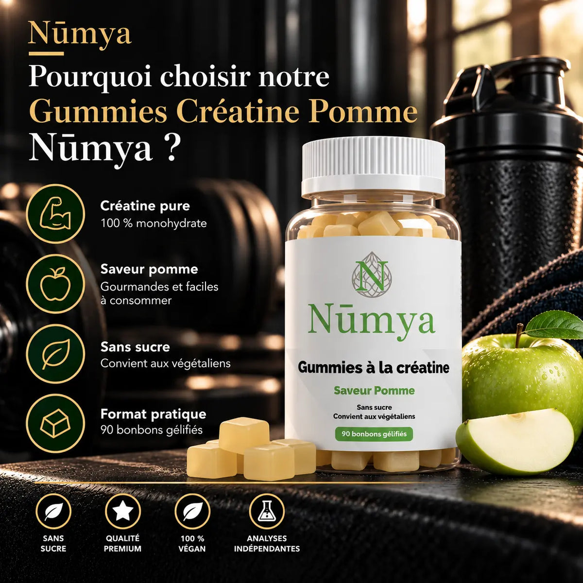Gummies Créatine Pomme - 90 Gommes Vegan Nūmya