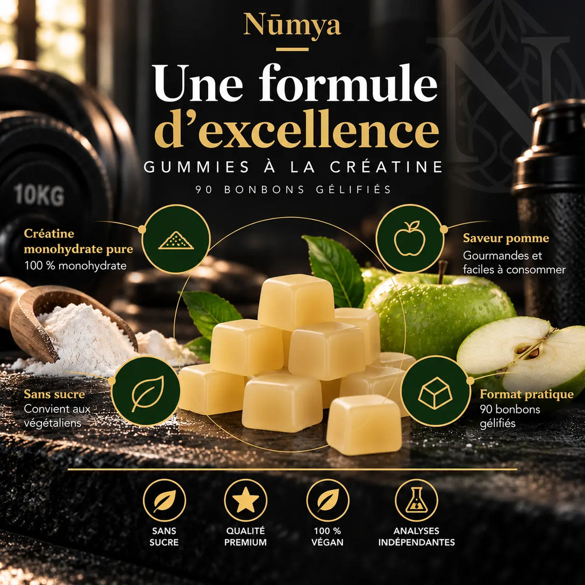 Gummies Créatine Pomme - 90 Gommes Vegan Nūmya