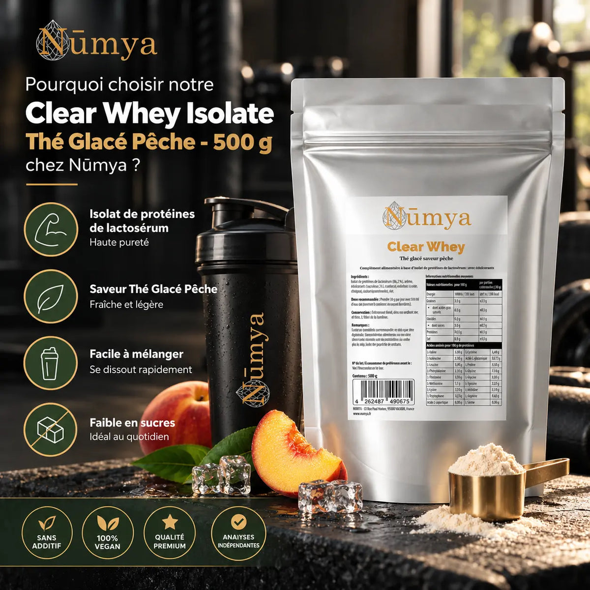 Clear Whey Isolate - Thé Glacé Pêche - 500 g Nūmya