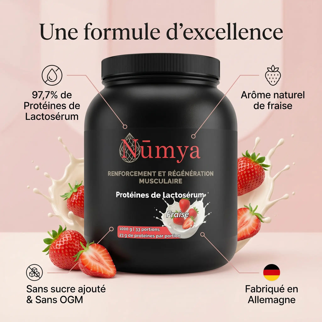 Protéines de lactosérum premium à la Fraise - 1 000g