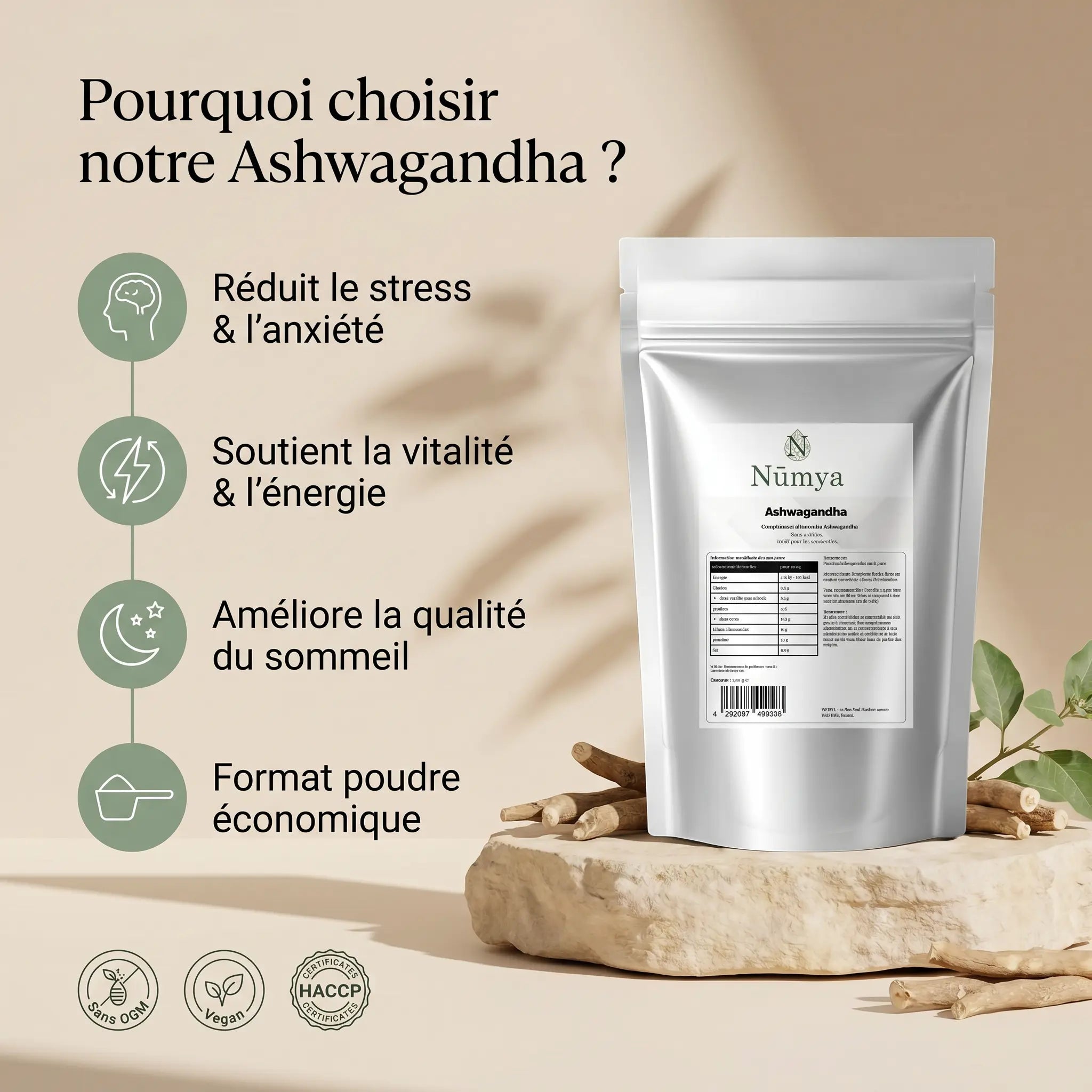 Poudre d'Ashwagandha - 500 g Doypack ChanceToBrand