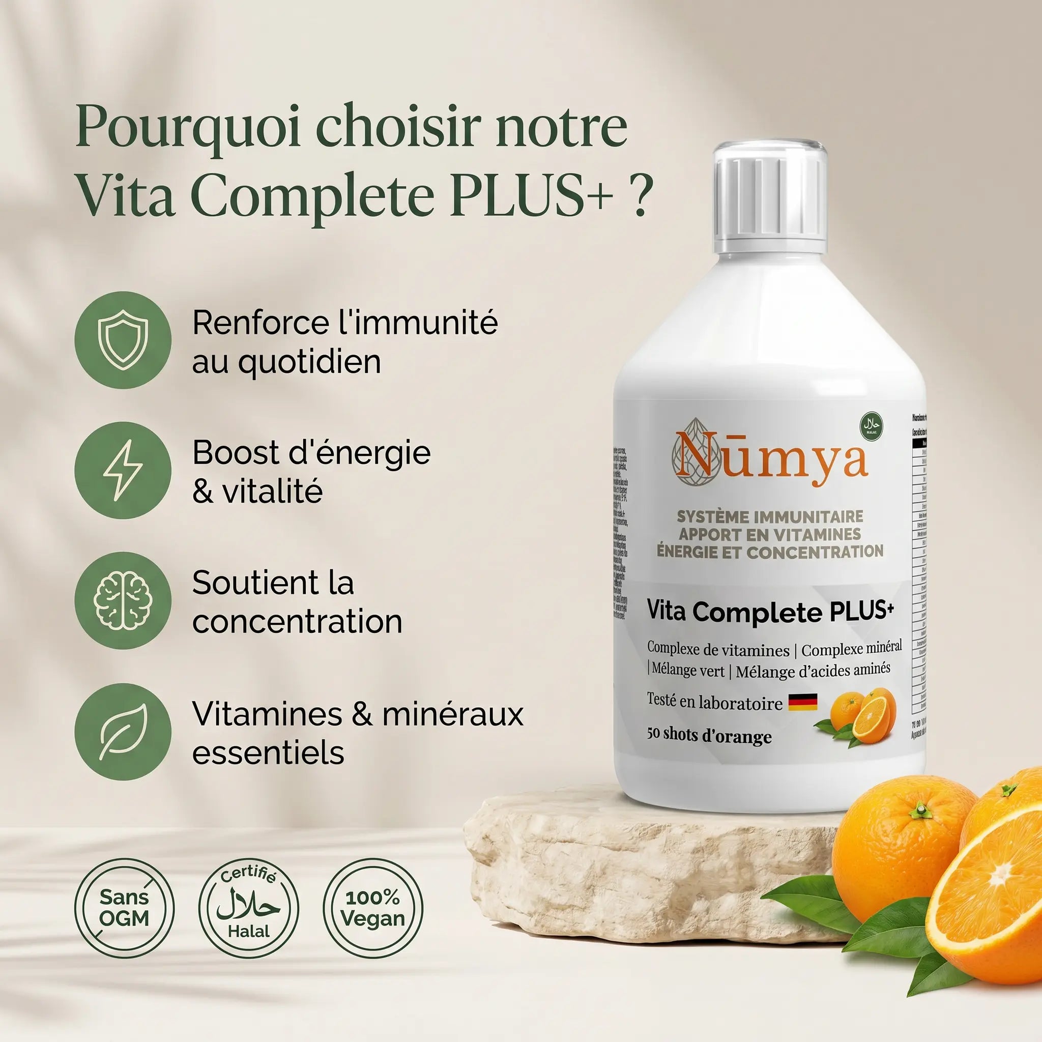 Vita Complete PLUS+ 50 Shots vegan - Orange Fraîche - 500 ml - Certifié halal ChanceToBrand