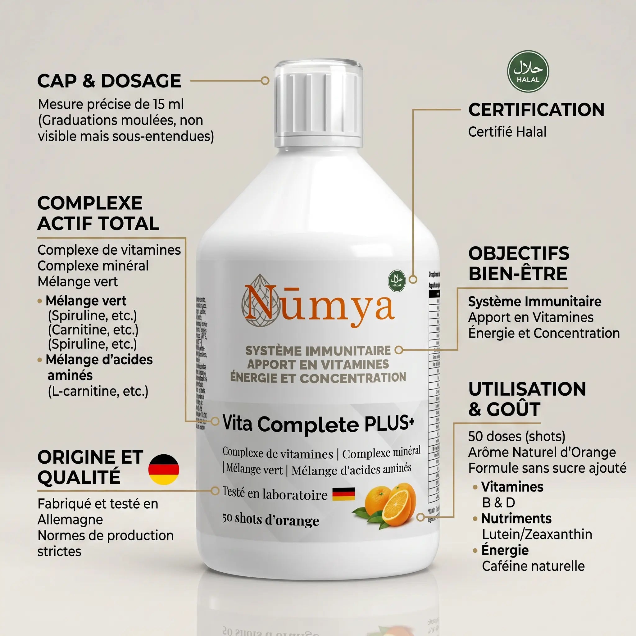 Vita Complete PLUS+ 50 Shots vegan - Orange Fraîche - 500 ml - Certifié halal ChanceToBrand